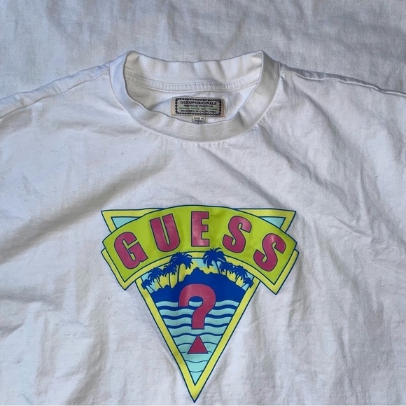 Guess Originals LARGE Classic Palm Tree Triangle T-shirt White Graphic Relaxed - Picture 2 of 6